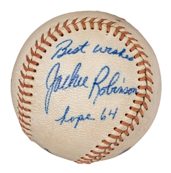 Jackie Robinson Signed & Inscribed Baseball (PSA/DNA MINT 9 & JSA)